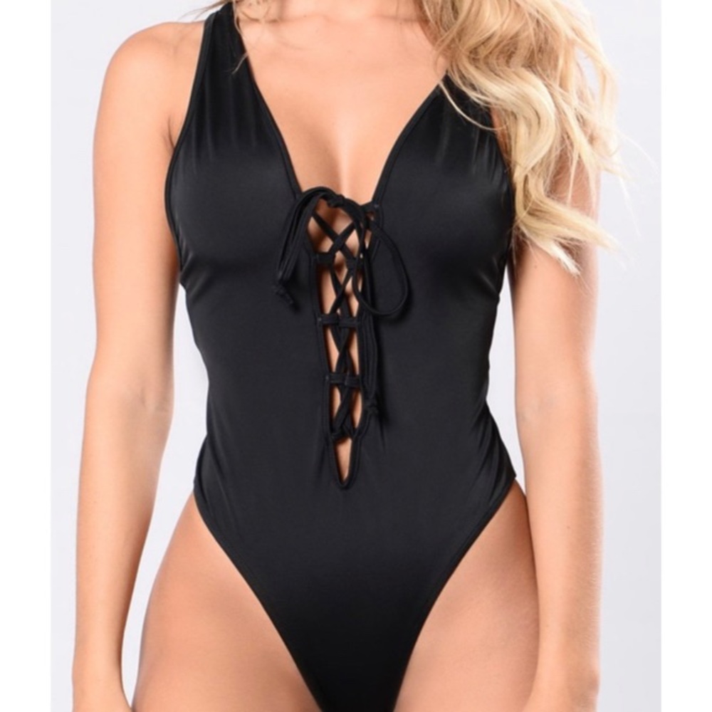 Lace Up One Piece Bathing Suit